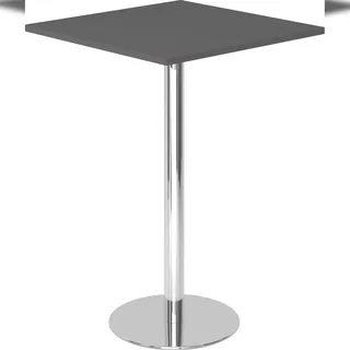 bümö Stehtisch Büro, Bistrotisch eckig 80 x 80 cm - Bartisch graphit, Stehtisch Holz-Platte, Säule aus Metall verchromt, Buffettisch, Säulentisch,