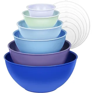 LuxusKollektion Rührschüssel Salatschüssel Set 12teilig Kunststoff Deckel Dunkelblau bunt