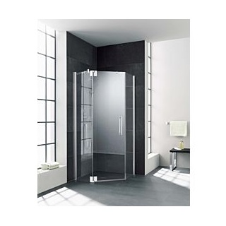 Kermi Pasa XP Fünfeck-Duschkabine Pendeltür PXR47090181PK 90x90x185cm, silber mattglanz, ESG klar Clean, rechts
