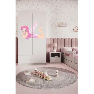 Raumhirsch Furniture Kinderkleiderschrank mit liebevollen Motiven - Kleiderschrank für Kinder (Kinderzimmerschrank für Mädchen, Mit Ablagefächern & Kleiderstange) hochwertige Verarbeitung, sanfte Farben, verschiedene Designs weiß