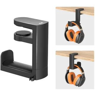 KIWIFOTOS Kopfhörerständer für unter dem Schreibtisch, PC-Gaming-Headset-Haken-Halterung mit 360 Grad verstellbarer drehbarer Armklemme und integriertem Kabelclip