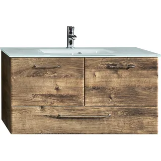 Saphir »Quickset Glaswaschtisch mit Unterschrank, 99 cm breit, Waschplatz«, Griffe in Chrom Glanz, inkl. Türdämpfer, 2 Türen, 1 Schublade