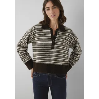 Polokragenpullover MAVI "POLO NECK TRICOT", Damen, Gr. M, braun (schwarz coffee stripe), Stoff, 78% Acryl, 22% Polyester, gestreift, normal normal, ohne Ausschnitt, normaler Saum, Pullover, Pullover Gestreift