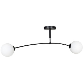 Deckenlampe Schwarz Weiß 60 cm lang Kugel Schirm Glas Metall 2x E14 Deckenleuchte Esszimmer Wohnzimmer