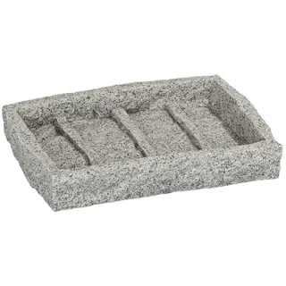 WENKO Seifenablage Granit, Seifenschale zur Aufbewahrung von Handseife, aus Kunststoff in Stein-Optik, 13,5 x 2,2 x 9,1 cm, Grau
