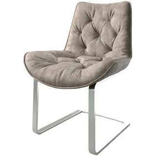 DeLife Schwingstuhl Taimi-Flex Freischwinger flach Edelstahl Taupe Vintage - Taupe, Silber, Beige