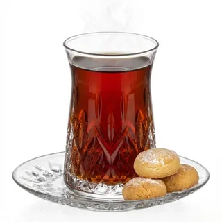 vienberg 12-tlg. Teegläser Set für 6 Personen (170ml) – Türkische Teegläser mit Untertassen in edler Kristall-Optik – Bleifreies Glas & Spülmaschinenfest – Diamant-Design, cay bardagi