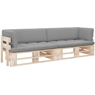 Festnight Lounge Gartenmöbel Set Paletten 2-Sitzer,Lounge-Set Holz Paletten Braun,Gartensofa-Set Holz,Ecksofa Paletten,Terrassenmöbel Lounge mit Grau Kissen (2-Sitzer)