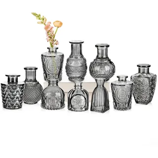 10er-Set Kleine Vasen Kleine Glasvase Vintage Deko Vasen Set Blumendekoration für Tischdeko Mittelstücke, Hochzeitsdekorationen, Blumen Deko Wohnzimmer Bad Muttertagsgeschenk, Schwarz