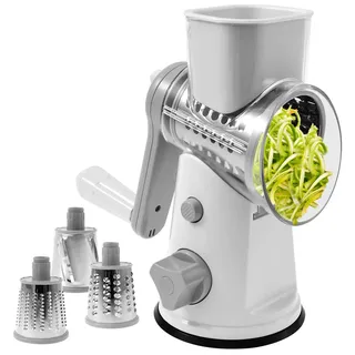 BAODBF Manueller Gemüseschneider Edelstahl,3-in-1 Reiben Küche,Küchenreibe mit 3 Edelstahl Wechselklingen,Käsereibe mit Kurbel,Gurkenhobel,Gemüsehobel Verstellbar für Salat,Nüsse,Obst,Pizza