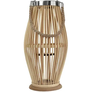 Bambus Laterne - Windlicht aus Glas mit Jute Henkel - Naturfarben, Ø 24 x H 48 cm - Für gemütliche Abende & Schattenspiele - Rattan Material