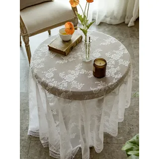 Rechteckige Tischdecke, Runde Spitzentischdecke, Kleine Runde Tischdecke, Skandinavische Retro-tischdecke In Weiß, Desserttischdecke, Tischdecke – Runde Retro-tischdecke In Weiß Mit Spitze, 140 Cm