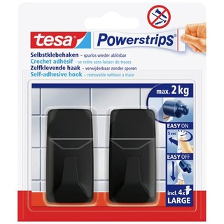 Tesa Black Hooks L Powerstrips Klebehaken Large Eckig (B x H) 20mm x 50mm Schwarz Inhalt: 2St.