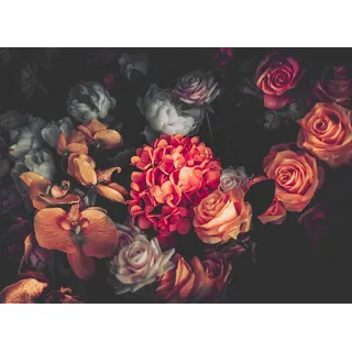 living walls Fototapete Designwalls Romantic Flowers 1, glatt, (5 St), Vlies, Wand, Schräge, Decke rot|schwarz