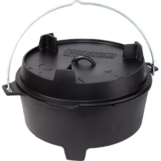 Grillfürst Dutch Oven ca. 12 Liter - stabil stehender Feuertopf durch speziell entwickelte T-Füße, hitzebeständiger Gusseisen Topf, Deckel als Pfanne nutzbar, DO 12