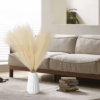 Towwoo 5 Stück Pampasgras Große, 80 cm Flauschige Künstliches Pampasgras Kunstblumen Deko, Extra Lange DIY Flauschig Faux Pampasgras Boho für Wohnzimmer, Zuhause, Bodenvase, Hochzeit