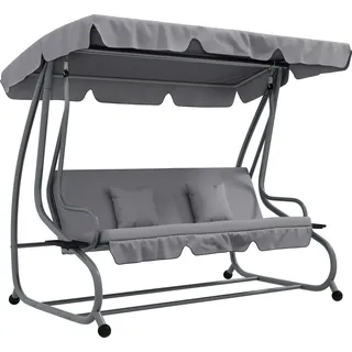 Outsunny Hollywoodschaukel 3-Sitzer, Belastung 340kg, mit Liegefunktion, verstellbarem Dach, klappbarem Beistelltisch, 200x120x164 cm, Hellgrau  Aosom