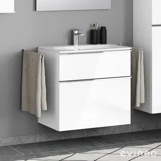 Evineo ineo4 Unterschrank B: 74 cm, 2 Auszüge, mit Griff, für Geberit Acanto Slim Waschtisch,, BE0226WH,