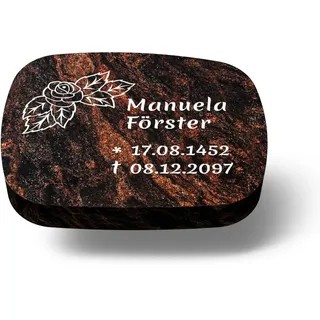 Grabmale24 Grabplatte Aywa aus Granit 40 x 30 x 6 cm, ovale Liegeplatte für Urnengrab & Wiesengrab, personalisierbar mit Gravur, polierte Oberfläche, wetterfest - Aura