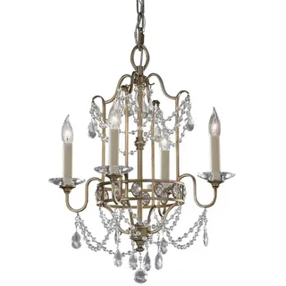 Elstead LIGHTING Kronleuchter, Leuchtmittel nicht inklusive, Kronleuchter Hängelampe Deckenleuchte Kristalle Glas Gold-Silber D