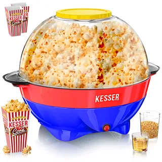 Kesser KESSER® Popcornmaschine: 800W Popcornmaker - 5,5l Inhalt, Antihaftbeschichtung, Deckel & Servierschale, für Öl/Butter/Zucker, Stille & Schnelle, abnehmbare Heizfläche, inkl. Popcornbecher
