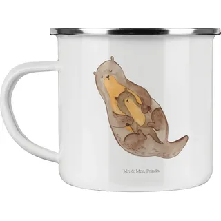 Mr. & Mrs. Panda Camping Emaille Tasse Otter Kind - Geschenk, Baby, Tasse Emaille, Kaffee Blechtasse, Seeotter, Emailletasse, Mama, Fischotter,
