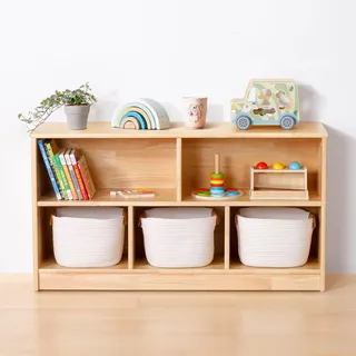 OOOK Gummiholz Kinderregal Spielzeugschrank, Bücherregal, 110 x 30 x 60 cm | Mehrere Fächer, Glatte Abgerundete Kanten, Einfache Montage, Spielzeugregal für Kinderzimmer, Spielzimmer und Kindergarten