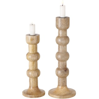 Boltze Kerzenständer Bubbles (2-teiliges Set, Kerzenhalter aus Holz, stilvolles Design, Dekoration Esstisch / Kommode, Boho Stil) 2025157