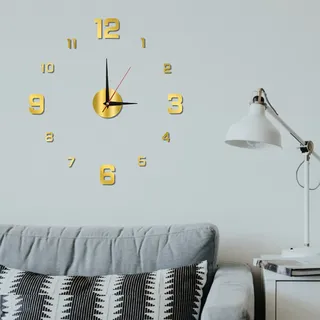 SpirWoRchlan 3D Wanduhr zum Kleben - DIY Mute Modern Uhr Wandtattoo für Wohnzimmer Küche Schlafzimmer Office Dekoration, Leichts Ablesbare Lautlose Batteriebetriebene Runde Wanduhr (Gold)