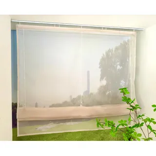 Devola Raffrollo Transparent mit Klettband Raffgardinen Modern Wohnzimmer Gardinen Einfarbig Bändchenrollo Landhaus Voile Vorhang Kurz HxB 140x120cm Sand 1 Stück