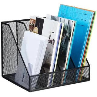 Relaxdays Stehsammler, A4, 4 Fächer, Mesh-Design, HBT: 26 x 31 x 26 cm, Büro & Home-Office, Stehordner, Metall, schwarz