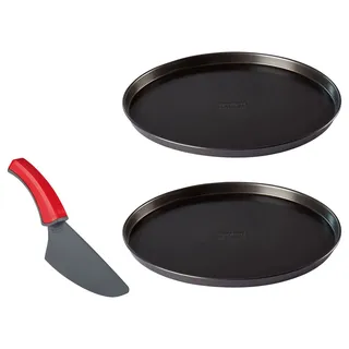Pizzablech rund Pizzaform Backblech 29 Cm 3er Pizza Set  + PizzaSchneider Heber