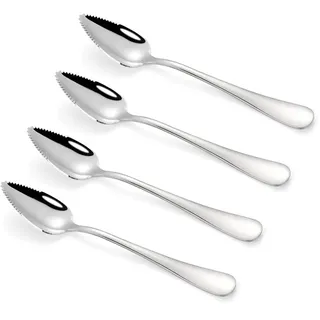 Kiwilöffel 4-teilig, Kiwi Löffel Spoon 16 cm für Obst und Desserts | Edelstahl Grapefruitlöffel mit Zacken, Obstlöffel Mit Wellenschliff für Obst, Desserts, Kiwi, Äpfel, Grapefruits (Silber)