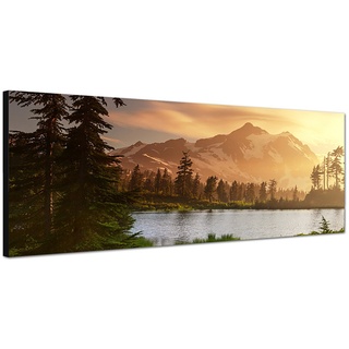 Augenblicke Wandbilder Leinwandbild als Panorama in 150x50cm Berge Schnee Waldsee Bäume Natur