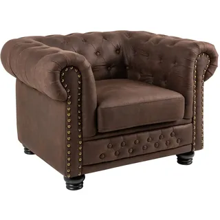 Riess Ambiente Sessel - Vintage braun - Microfaser Federkern Chesterfield | Armlehne, Rundumbezug, Knopfheftung, Nietenbesatz, Ziersteppung, hoher Komfort, pflegeleicht, langlebig