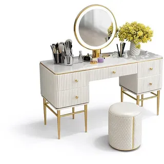 JVmoebel Schminktisch Schminkkonsole mit Spiegel und Hocker, elegant Sofort (Schminktisch), Made in Europa weiß