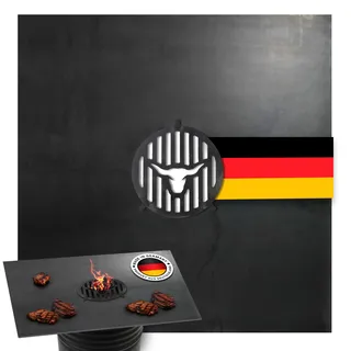 Feuerplatte eckig für Feuertonne 80 cm x 10 mm Stärke - INKL. Grilleinsatz - Grillplatte Plancha, Feuerschale mit Grillring, Grilltonne mit Feuerplatte – Ideal für BBQ & Outdoor-Kochen #264