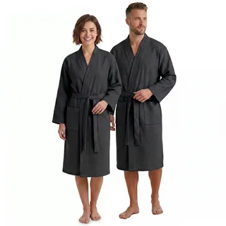 NYVI Bademantel NYVISpa Waffelpique - Unisex Saunamantel für Damen & Herren aus 100% Baumwolle - luftig leichter & atmungsaktiv Farbe:Schwarz;Größe:XL