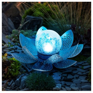 etc-shop LED Solarleuchte, LED-Leuchtmittel fest verbaut, Kaltweiß, Tageslichtweiß, Asia Garten Lotusblüte Deko Solar Lotusblüte für Außen Garten Deko silberfarben