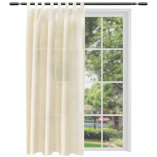 Woltu Gardinen transparent mit Schlaufen Leinen Optik, Schlaufenschal Leinenvorhang im Landhausstil Stores Voile Fensterschal für Wohnzimmer Kinderzimmer Schlafzimmer, 140x225 cm Crème, (1 Stück)