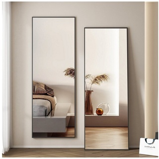 WDWRITTI Ganzkörperspiegel 150x50 eckig Standspiegel Wandspiegel groß Schwarz (Flurspiegel modern, 5mm HD Spiegel, mit Metall Alu Rahmen), 4 Installationsmethoden schwarz