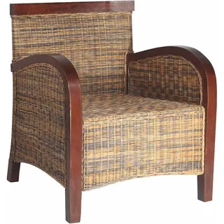 vidaXL Sessel Junette Rattan 69 x 79 x 81,6 cm Braun mit Kissen und Rollen