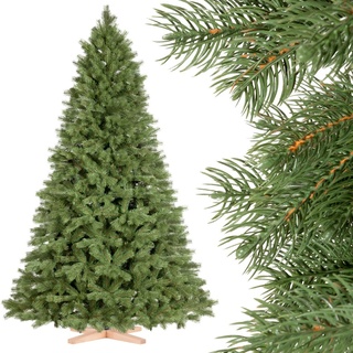 FairyTrees Weihnachtsbaum künstlich 220cm KÖNIGSFICHTE Premium Christbaum Holzständer | Tannenbaum künstlich mit Naturgetreue Spritzguss Elemente | Made in EU
