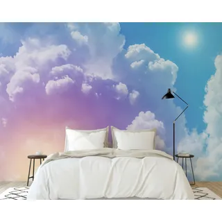 PaxGloz Fototapete Rosa Lila Blau Himmel Tapete Wolken Sonne Tapeten Vliestapete Modern Wandtapete Wohnzimmer Schlafzimmer Kinderzimmer Wanddeko Motivtapeten 500 x 280 cm (B x H)