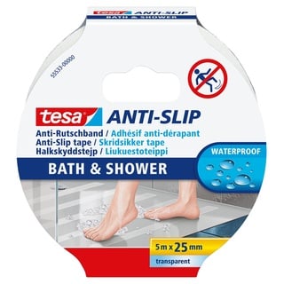 tesa Anti-Rutschband Bad und Dusche, Transparent, 5m x 25mm