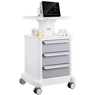 Vevor Laborwagen mit 4 Ebenen, Laborwagen mit 3 Schubladen und 1 oberen Ablage, mobiler medizinischer Wagen aus ABS-Material, Laborrollwagen mit 4 leisen Rädern für Labor, Klinik, Krankenhaus, Salon, weiß