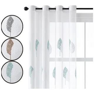Jibenhome Schiebegardine 2-er Set Voile Gardine Ösen Vorhänge,Baumstickerei Scheibengardinen (2 St) blau 140 cm x 225 cm
