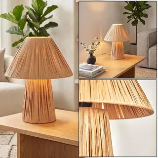 Tischleuchte Paiol, Tischlampe aus Metall/Papier in Beige/Natur, Leuchte im Vintage/Retro-Design mit Schirm aus Papier (Ø 24 cm) u. An/-Auschalter am Kabel, Höhe 29,5 cm, 1 x E14, ohne Leuchtmittel
