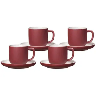 Ritzenhoff & Breker Jasper Espressotassen mit Untertassen, 4er Set, Beere, 240 ml, Espressogeschirr mit Soft-Touch-Haptik & Mattglasur, Spülmaschinengeeignet