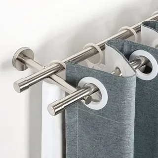 Edelstahl Vorhangstange/Gardinenstange ø 20mm Rohr,2-läufig,für Schlafzimmer, Esszimmer, Wohnzimmer oder Küche - 240cm